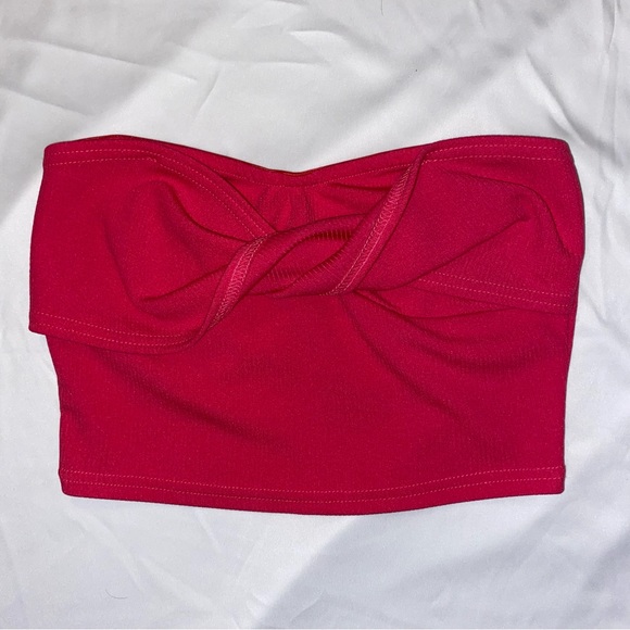 Hot Pink Ribbed Cropped Tube Top - Picture 3 of 5